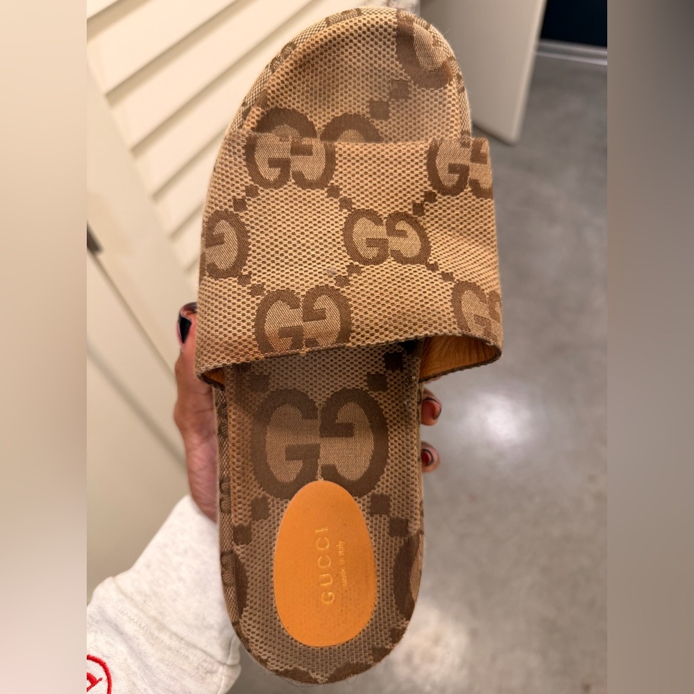 Gucci Tan Logo Slide Sandals
